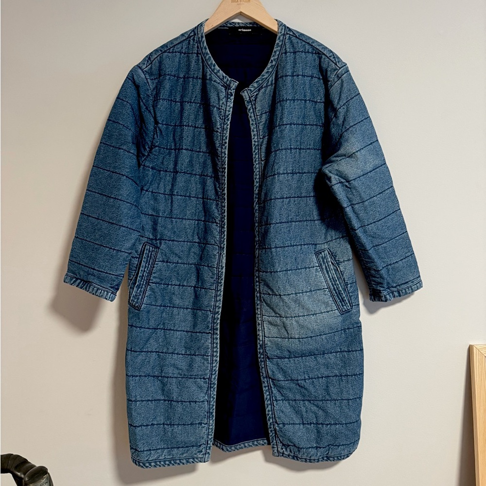 Denim long coat robe style